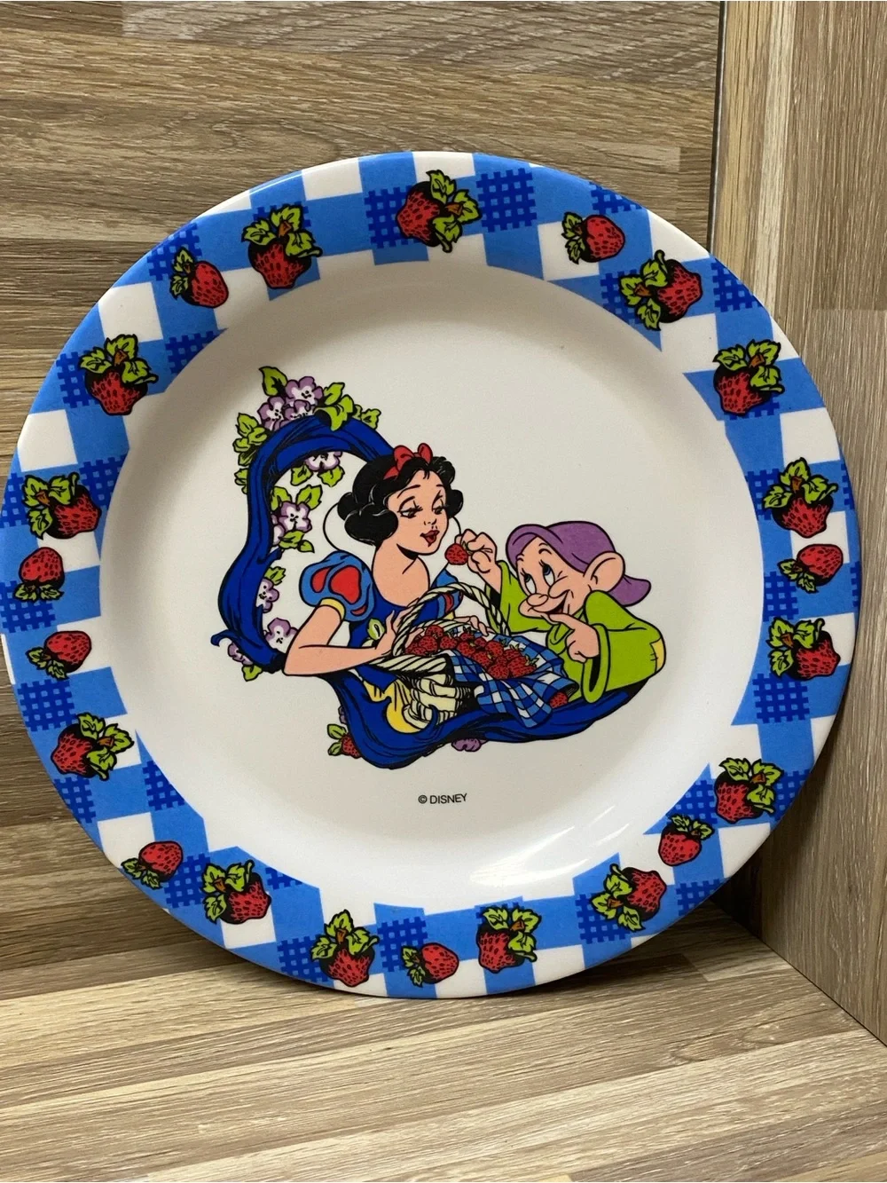 Disney Snow White & Dopey Blue Strawberry Accent Plate kids dinner lunch Vintage
